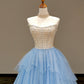 Blue Layers Tulle Floor Length Formal Dress, A-Line Strapless Evening Party Dress