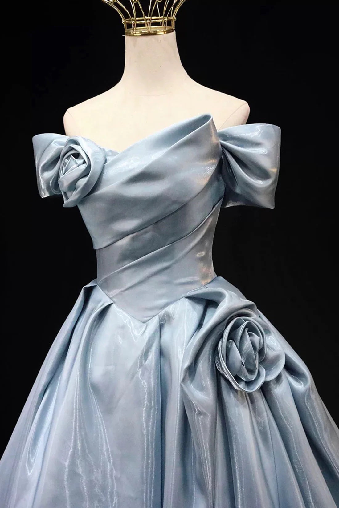 Elegant Satin Floor Length Prom Dress, Blue A-Line Off the Shoulder Evening Party Dress