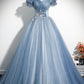 Blue Tulle Floor Length Prom Dress, Beautiful A-Line Evening Party Dress