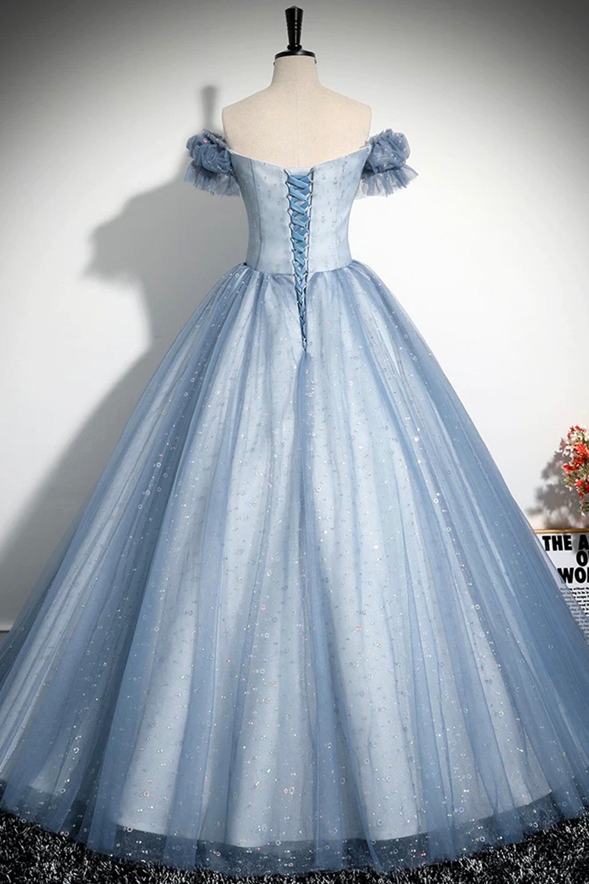 Blue Tulle Floor Length Prom Dress, Beautiful A-Line Evening Party Dress