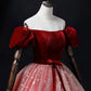 Burgundy Velvet Tulle Long Prom Dress, Elegant Short Sleeve Evening Party Dress