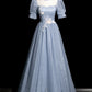 Gray Tulle Floor Length Prom Dress, Beautiful A-Line Evening Party Dress