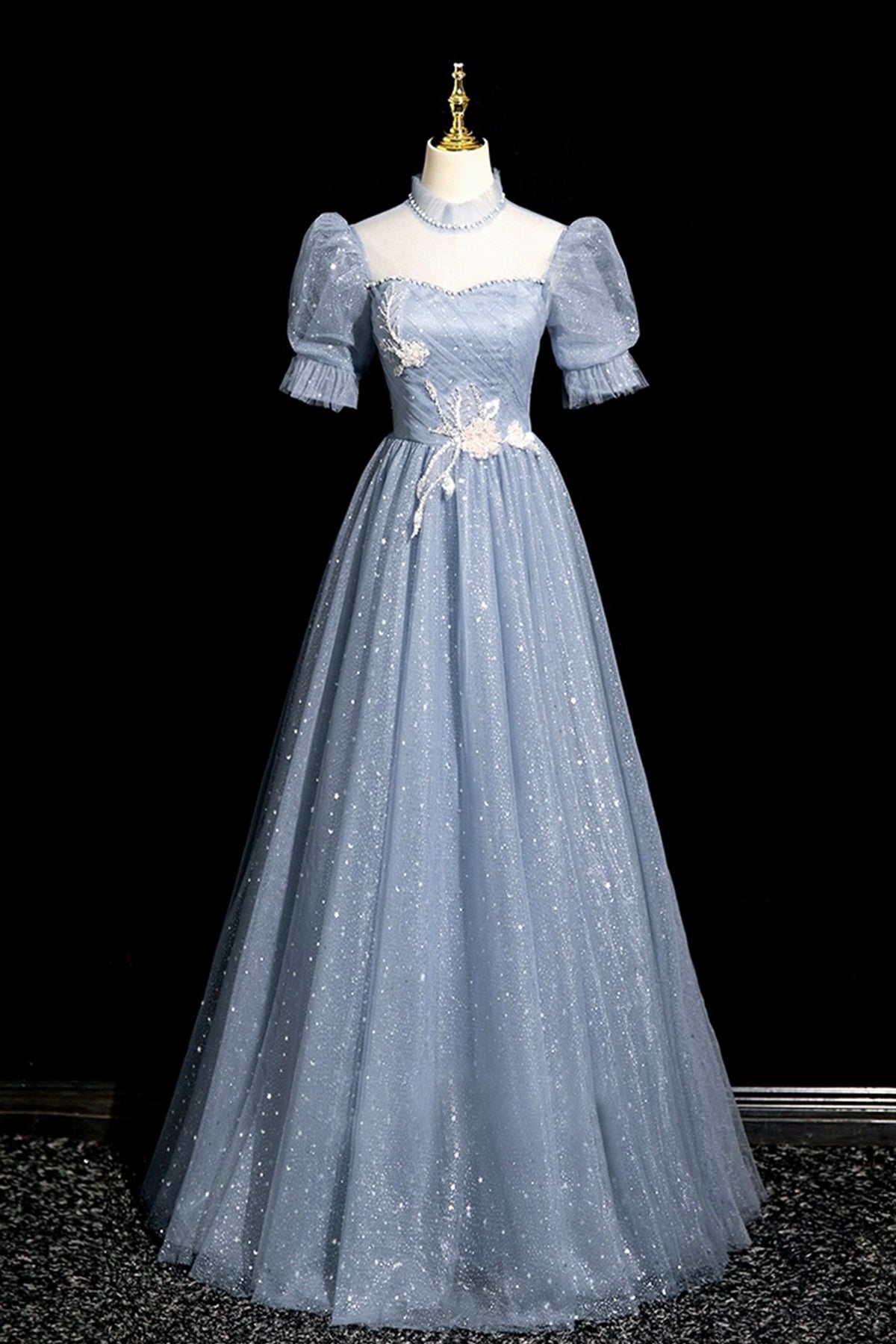 Gray Tulle Floor Length Prom Dress, Beautiful A-Line Evening Party Dre ...