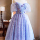 Lilac Tulle Sequins Short Prom Dress, Beautiful A-Line Evening Party Dress