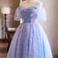 Lilac Tulle Sequins Short Prom Dress, Beautiful A-Line Evening Party Dress