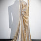 Gold Sequins V-Neck Prom Dress, Elegant Long Sleeve Evening Party Dress