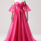 Hot Pink Tulle Long Prom Dress, A-Line Sweetheart Neck Evening Dress with Slit