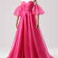 Hot Pink Tulle Long Prom Dress, A-Line Sweetheart Neck Evening Dress with Slit