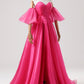 Hot Pink Tulle Long Prom Dress, A-Line Sweetheart Neck Evening Dress with Slit