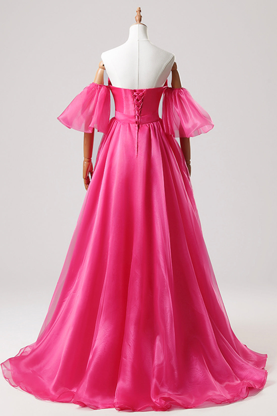 Hot Pink Tulle Long Prom Dress, A-Line Sweetheart Neck Evening Dress with Slit