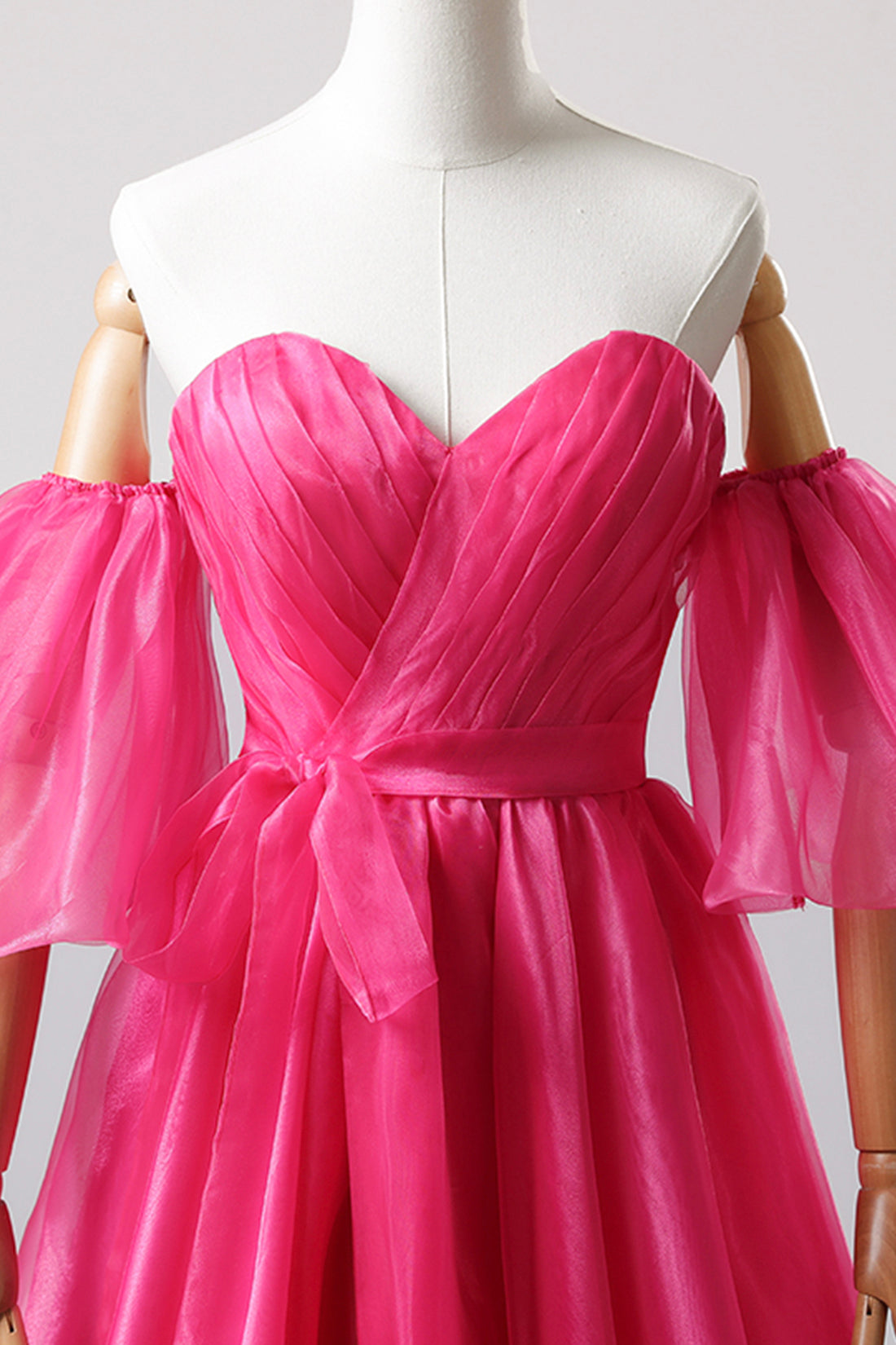 Hot Pink Tulle Long Prom Dress, A-Line Sweetheart Neck Evening Dress with Slit