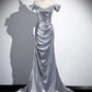 Silver Sequins Floor Length Prom Dress, Mermaid Off the Shoulder Party Dress