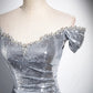 Silver Sequins Floor Length Prom Dress, Mermaid Off the Shoulder Party Dress