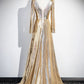 Gold Sequins V-Neck Prom Dress, Elegant Long Sleeve Evening Party Dress