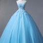 Blue Spaghetti Strap Tulle Floor Length Prom Dress, A-Line Evening Party Dress