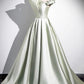 A-Line Green Strapless Floor Length Prom Dress, Simple Evening Party Dress