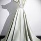 A-Line Green Strapless Floor Length Prom Dress, Simple Evening Party Dress