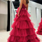 Red Strapless Tulle Long Prom Dress, Beautiful A-Line Evening Party Dress