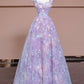 Purple Tulle Flowers Long Prom Dress, A-LineEvening Party Dress