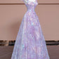 Purple Tulle Flowers Long Prom Dress, A-LineEvening Party Dress