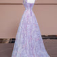 Purple Tulle Flowers Long Prom Dress, A-LineEvening Party Dress