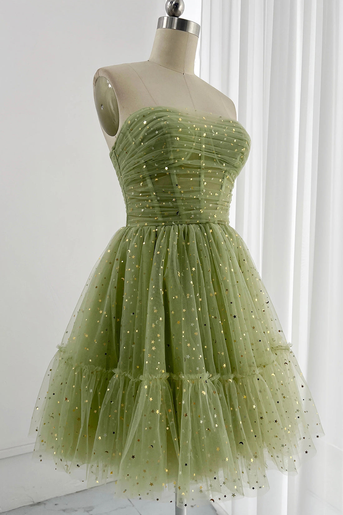 Green Tulle Knee Length Prom Dress, Cute A-Line Evening Party Dress
