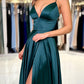 Simple V-Neck Satin Long Prom Dress, Beautiful A-Line Backless Evening Party Dress