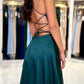Simple V-Neck Satin Long Prom Dress, Beautiful A-Line Backless Evening Party Dress