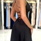 Black V-Neck Satin Long Prom Dress, Beautiful A-Line Backless Evening Party Dress