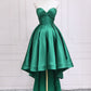 Green Satin High Low Party Dresses, Cute Strapless Green Homecoming Dresses