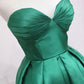 Green Satin High Low Party Dresses, Cute Strapless Green Homecoming Dresses