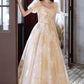 Champagne Tulle Long Prom Dress, Beautiful A-Line Evening Party Dress