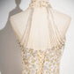 Champagne Tulle Sequins Long Prom Dress, Champagne A-Line Formal Evening Dress