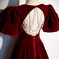 Burgundy Velvet Long Prom Dress, A-Line Backless Evening Party Dress