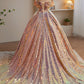Shiny Sequins Long Prom Dress, Off the Shoulder Evening Party Dress