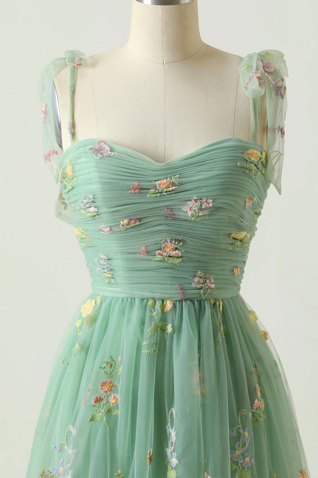Green Floral Tulle Long Prom Dress, Beautiful Tulle Evening Party Dress