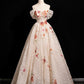 Champagne Lace Sequins Long Prom Dress, Beautiful Off the Shoulder Party Dress