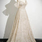 Champagne Tulle Sequins Long Prom Dress, Shiny A-Line Formal Party Dress