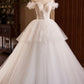 A-Line Spaghetti Strap Lace Beaded Party Dress, Ivory Floor Length Formal Prom Dress