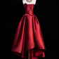 Burgundy Strapless Satin Party Dress, A-Line High Low Evening Dress