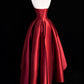 Burgundy Strapless Satin Party Dress, A-Line High Low Evening Dress