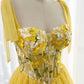 Yellow Tulle Lace Knee Length Prom Dress, Cute A-Line Party Dress
