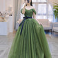 Green Tulle Long Prom Dress, Off Shoulder Evening Dress Party Dress