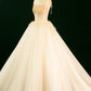 A-Line Spaghetti Strap Tulle Beaded Long Prom Dress, Champagne Evening Party Dress