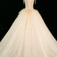 A-Line Spaghetti Strap Tulle Beaded Long Prom Dress, Champagne Evening Party Dress