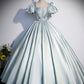 Beautiful Satin Long Prom Dress, A-Line Short Sleeve Evening Dress