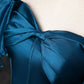 Blue Off the Shoulder Satin Floor Length Prom Dress with Corset