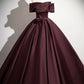 Burgundy Satin Floor Length Formal Dress, Elegant A-Line Party Gown