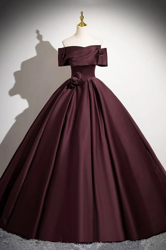 Burgundy Satin Floor Length Formal Dress, Elegant A-Line Party Gown