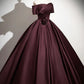 Burgundy Satin Floor Length Formal Dress, Elegant A-Line Party Gown